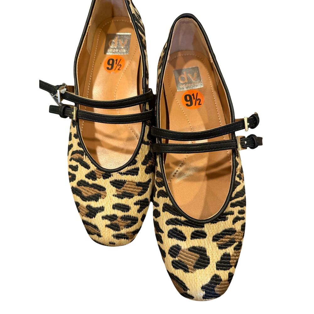 Dolce Vita Leopard Print Mary Jane Flats with Black Straps - Picture 2 of 4